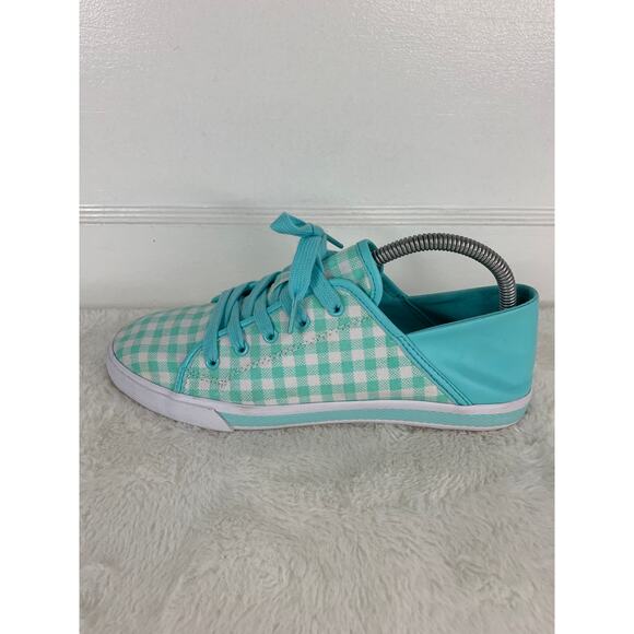 Isaac Mizrahi Live Imfifi Canvas Checkered Teal White Women’s Shoes Size 9 - Picture 5 of 10
